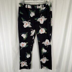 Banana Republic Ryan Pants Women's 8 Long Blue Floral Chino Cotton Blend